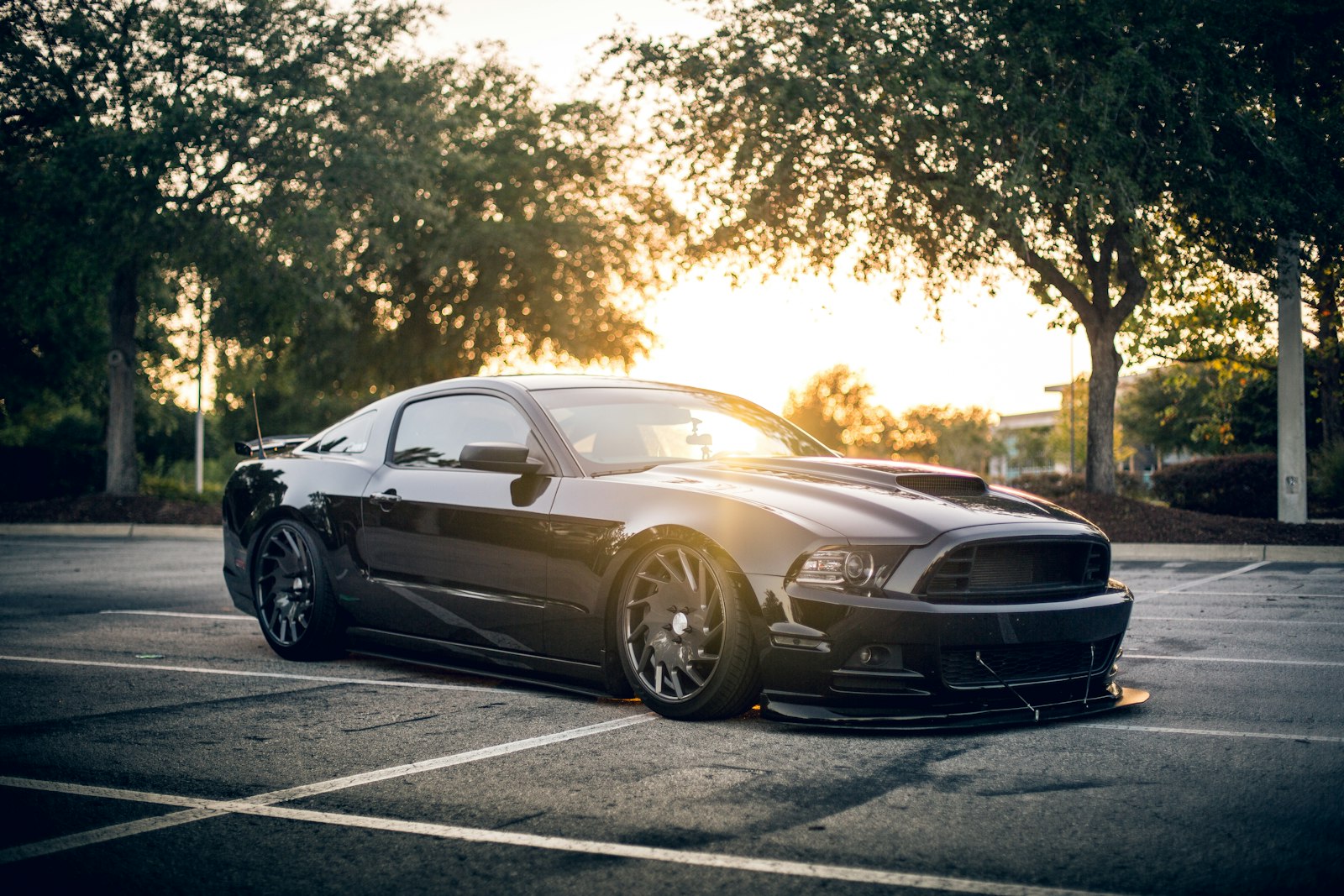 2024-2025 Ford Mustang GT coupe, three-quarter front view in studio lighting